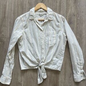 Madewell Striped Tie Front Button Down | Blue & Cream | Size M